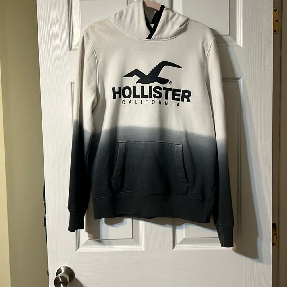 Hollister men hoodie ombré gray white